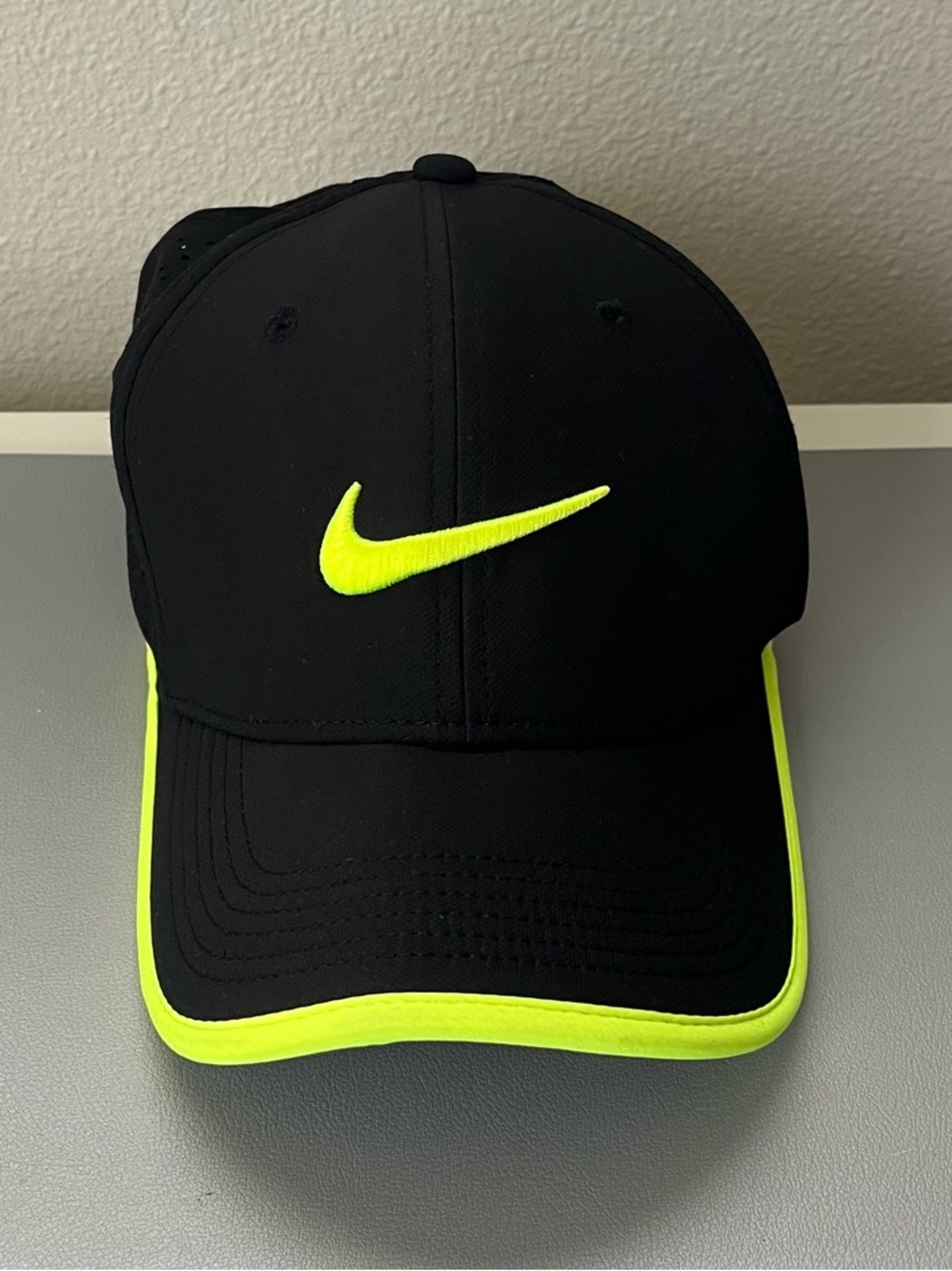 Nike Black Cap with Neon Yellow Swoosh and Trim